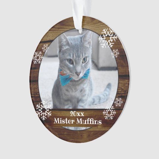 可愛い素朴ウッドスノーフレーク猫ペットクリスマス オーナメント (正面)