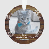 可愛い素朴ウッドスノーフレーク猫ペットクリスマス オーナメント (正面)