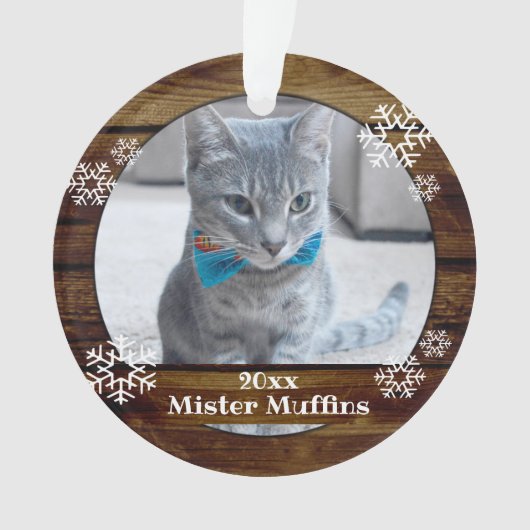 可愛い素朴ウッドスノーフレーク猫ペットクリスマス オーナメント (正面)