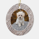 可愛い素朴ウッドドッグパピー1stクリスマスフォト セラミックオーナメント (左)