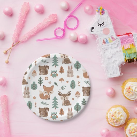 可愛い素朴ウッドランズアニマルズパターンドベイビーシャワー ペーパープレート (パーティー)