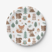 可愛い素朴ウッドランズアニマルズパターンドベイビーシャワー ペーパープレート (正面)