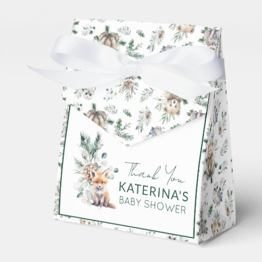 可愛い素朴ウッドランド動物の赤ちゃんシャワーありがとう フェイバーボックス (正面サイド)