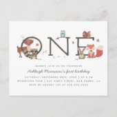 可愛い素朴ウッドランド動物先生誕生会 インビテーションポストカード (正面)