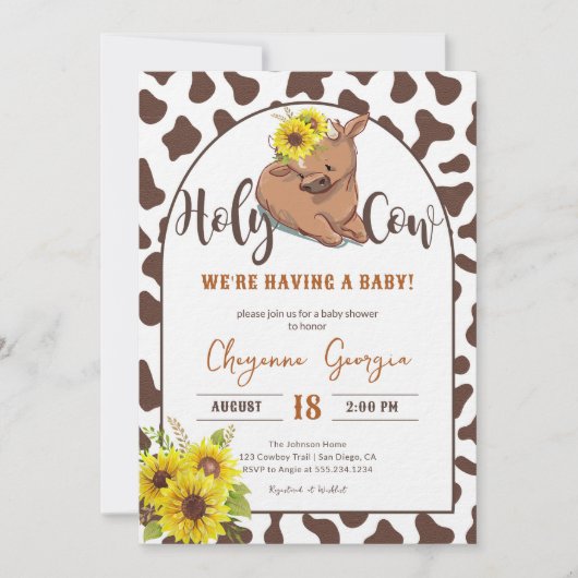 可愛い素朴カントリー牛のファーム動物の赤ちゃんシャワー 招待状 (正面)