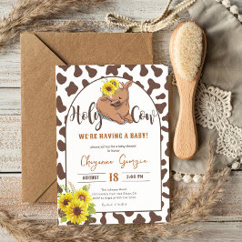 可愛い素朴カントリー牛のファーム動物の赤ちゃんシャワー 招待状