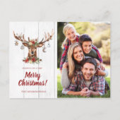 可愛い素朴クリスマスディアーオーナメントホリデー写真 シーズンポストカード (正面)