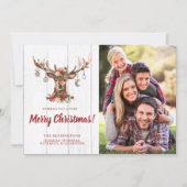 可愛い素朴クリスマス鹿オーナメントホリデー写真 シーズンカード (正面)