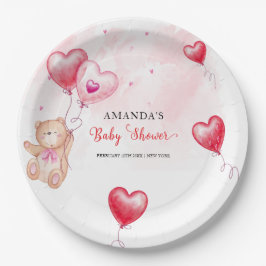 可愛い素朴テディベアハートバルーンベビーシャワー ペーパープレート