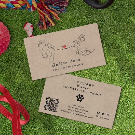 可愛い素朴ポープリント人間足ドッグウォーカー 名刺