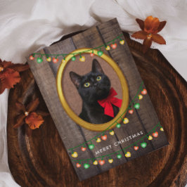 可愛い素朴メリークリスマスライトあなたの写真を追加 シーズンカード