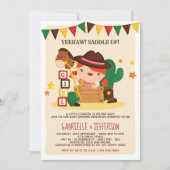 可愛い素朴リトル女性のカーボーイベビーシャワーテーマ 招待状 (正面)