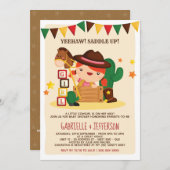 可愛い素朴リトル女性のカーボーイベビーシャワーテーマ 招待状 (正面/裏面)