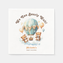 可愛い素朴双子の赤ちゃんシャワー熊と風船 スタンダードカクテルナプキン
