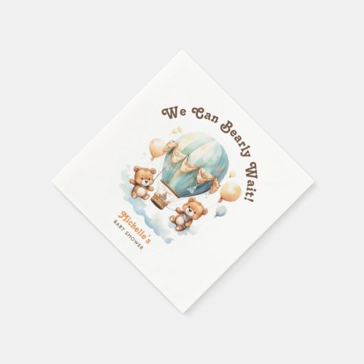可愛い素朴双子の赤ちゃんシャワー熊と風船 スタンダードカクテルナプキン (角)