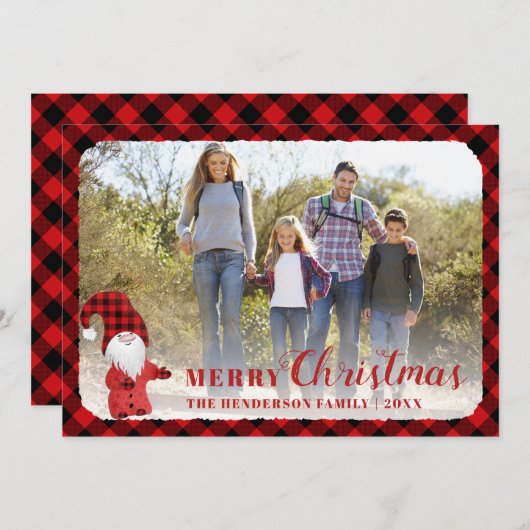 可愛い素朴家族パーソナライズされた写真クリスマス シーズンカード (正面/裏面)