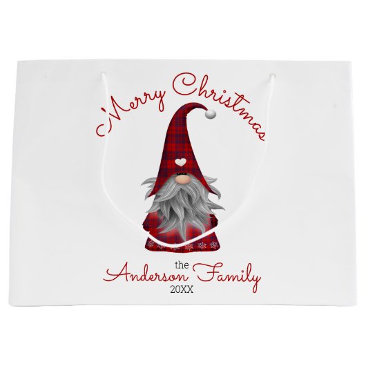 可愛い素朴家族名目楽しいクリスマス格言 ラージペーパーバッグ (正面)