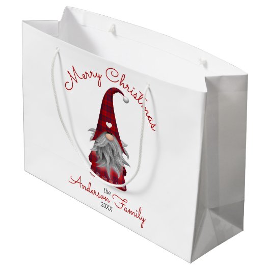 可愛い素朴家族名目楽しいクリスマス格言 ラージペーパーバッグ (裏面アングル)