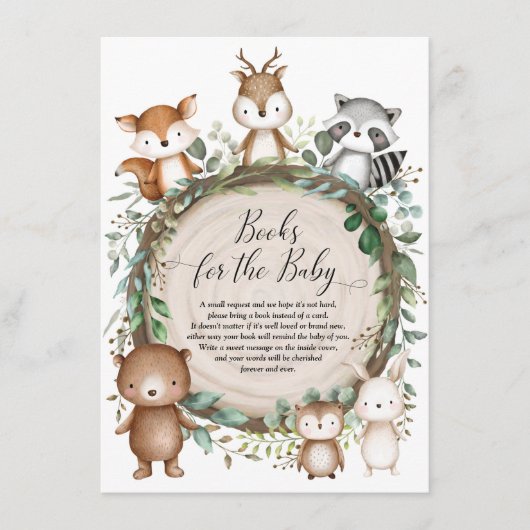 可愛い素朴森の動物の本ベビー エンクロージャーカード (正面)