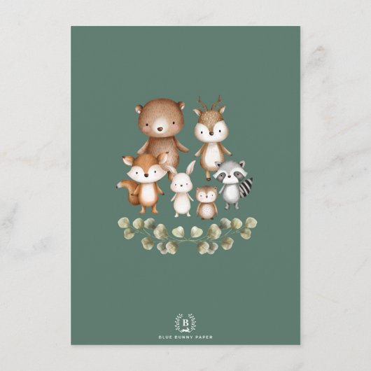 可愛い素朴森の動物の本ベビー エンクロージャーカード (裏面)