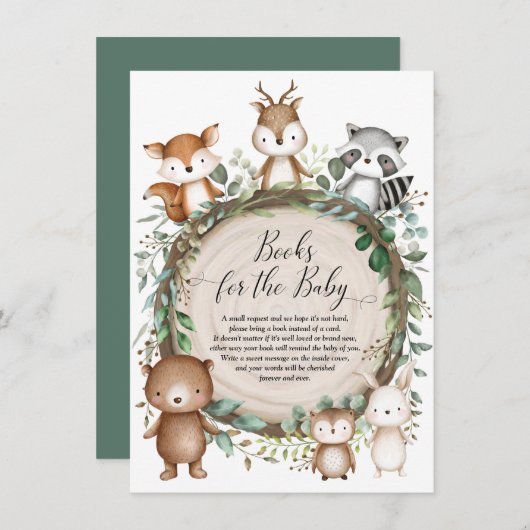 可愛い素朴森の動物の本ベビー エンクロージャーカード (正面/裏面)