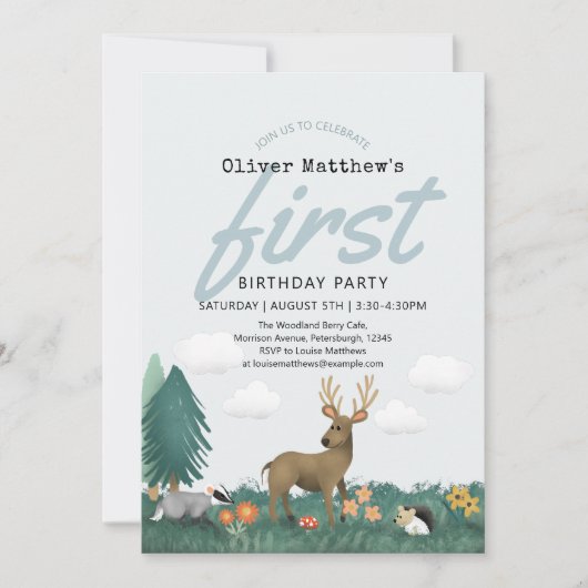 可愛い素朴森の動物の誕生日1日 招待状 (正面)