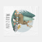 可愛い素朴森林動物の子ども フリースブランケット (正面(横))