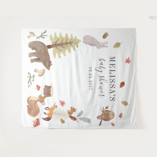 可愛い素朴森林動物の赤ちゃんシャワー タペストリー (正面(横))