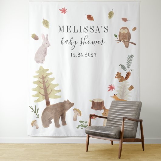 可愛い素朴森林動物の赤ちゃんシャワー タペストリー (インサイチュ)