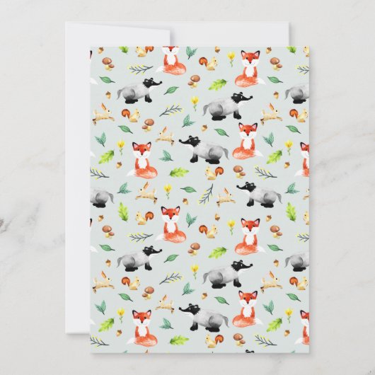 可愛い素朴森林動物の赤ちゃんシャワー 招待状 (裏面)