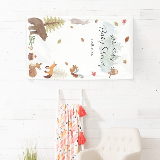 可愛い素朴森林動物の赤ちゃんシャワー 横断幕 (インサイチュ)