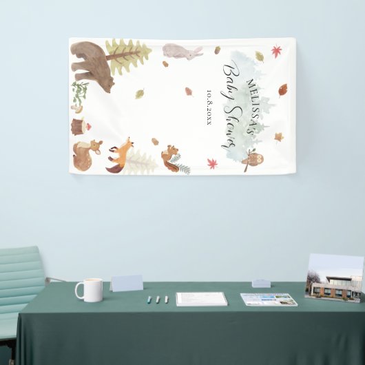 可愛い素朴森林動物の赤ちゃんシャワー 横断幕 (トレードショー)