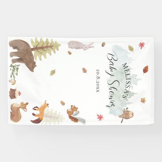 可愛い素朴森林動物の赤ちゃんシャワー 横断幕 (横)