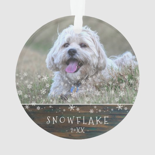 可愛い素朴犬の子犬スノーフレーク2フォトキープサケ オーナメント (裏面)