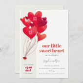 可愛い素朴赤いハートバルーンスウィート誕生日 招待状 (正面/裏面)
