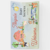 可愛い素朴農園動物納屋周囲の庭赤ちゃんシャワー 横断幕 (縦)