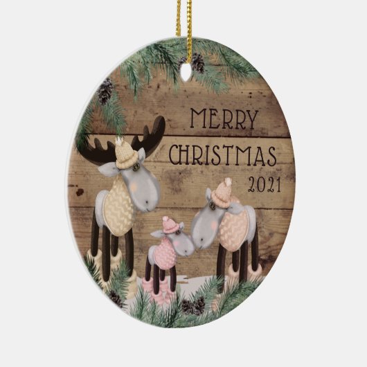 可愛い素朴鹿ファミリー写真木松セラミックまたは セラミックオーナメント (右)