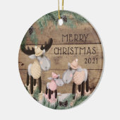 可愛い素朴鹿ファミリー写真木松セラミックまたは セラミックオーナメント (左)