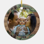 可愛い素朴鹿ファミリー写真木松セラミックまたは セラミックオーナメント (裏面)