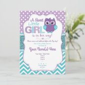 可愛い紫すごいティール(緑がかった色)フクロウ招待状ベビーシャワー 招待状 (スタンド正面)