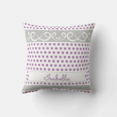 可愛い紫とグレーの水玉模様とスワールガーリーズ名 クッション (裏面)