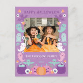 可愛い紫とパステルカラーのハロウィンフォトカード ポストカード (正面)