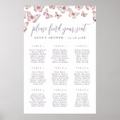 可愛い紫とピンクの蝶のシーティングチャートポスター ポスター (正面)