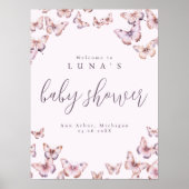 可愛い紫とピンクの蝶シャワー歓迎ポスター ポスター (正面)