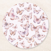 可愛い紫とピンクの蝶パターン赤ちゃんシャワー ラウンドペーパーコースター (正面)