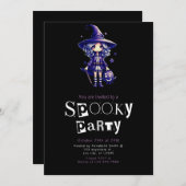 可愛い紫と青の髪の魔女ハロウィン 招待状 (正面/裏面)