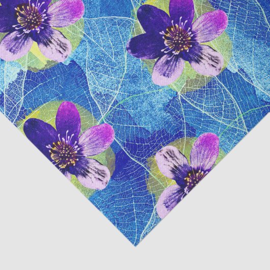 可愛い紫と青芸術的の花柄 薄葉紙 (詳細)