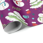 可愛い紫のクリスマス雪だるま柄 ラッピングペーパー (ロールコーナー)