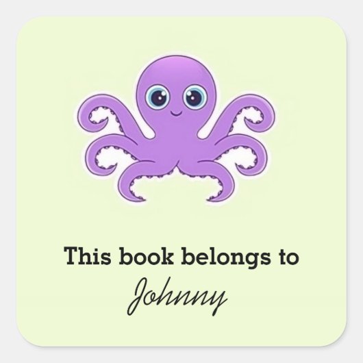 可愛い紫のタコ緑 スクエアシール (正面)