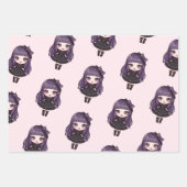 可愛い紫のドットガール ラッピングペーパーシート (正面)